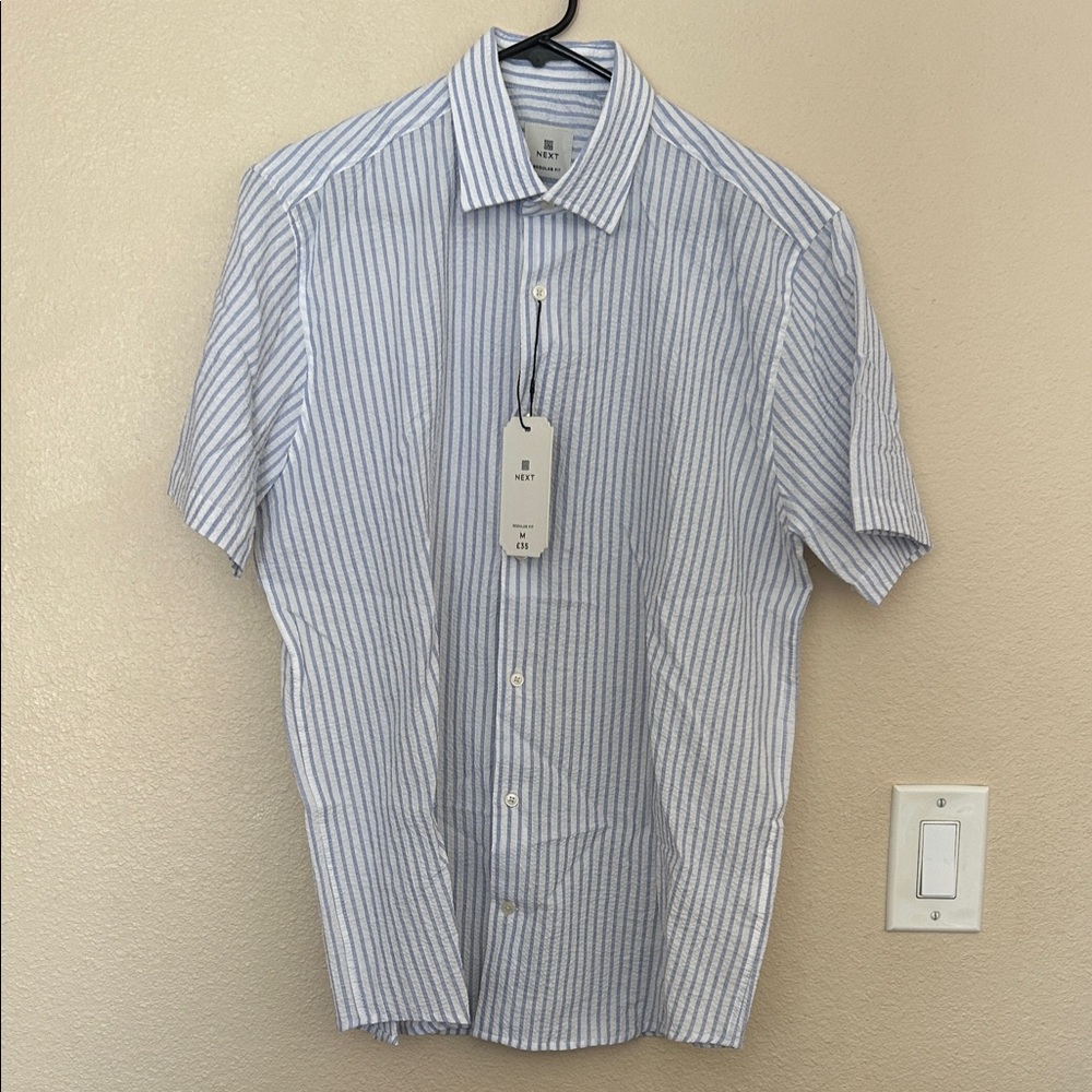 Next Blue and White Stripe Short Sleeve Button-Down Shirt